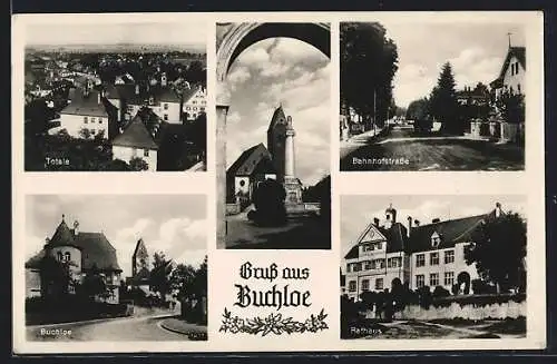 AK Buchloe, Totalansicht, Bahnhofstrasse, Rathaus