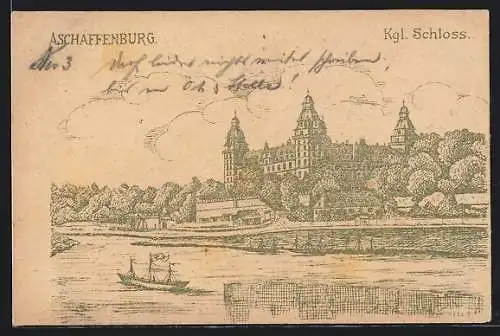 Künstler-AK Aschaffenburg, Kgl. Schloss am Fluss