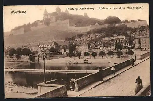 AK Würzburg, Blick auf Festung Marienberg, Ansicht von der alten Mainbrücke aus