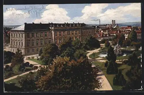 AK Erlangen, Schloss mit Emigrantenbrunnen