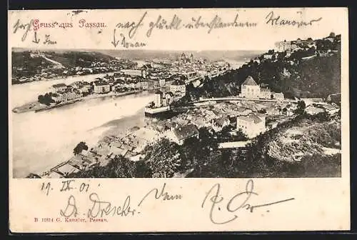 AK Passau, Teilansicht aus der Vogelschau