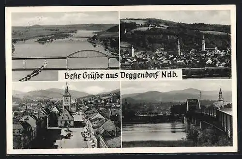 AK Deggendorf /Ndb., Brücke, Strassenpartie, Uferpartie