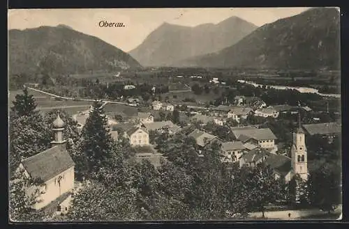 AK Oberau, Ortsansicht mit Bergpanorama