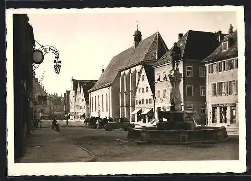 AK Weissenburg i. B., Brunnen und Kirche in der Luitpoldstrasse, NSD-Werbebanner mit  im Hintergrund