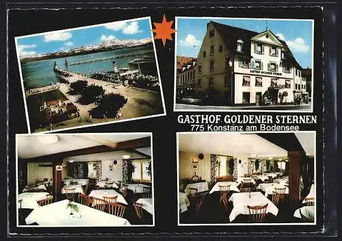 AK Konstanz am Bodensee, Gasthof Goldener Sternen mit Innenansicht, Hafenpartie