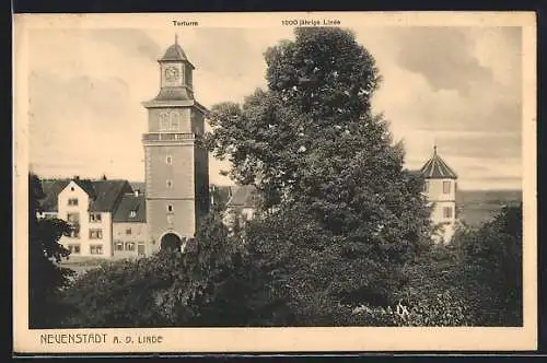 AK Neuenstadt a. d. Linde, Torturm und 1000-jährige Linde