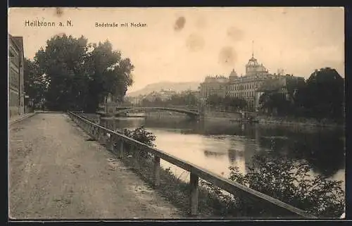 AK Heilbronn a. N., Badestrasse mit Neckar