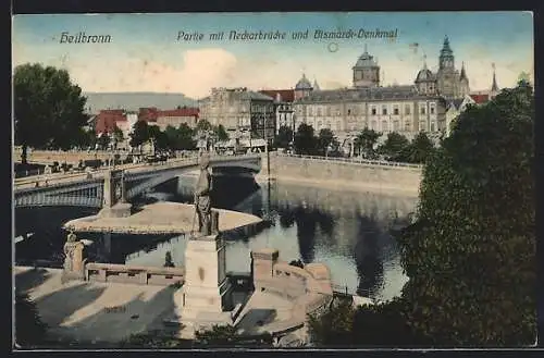 AK Heilbronn, Partie mit Neckarbrücke und Bismarck-Denkmal
