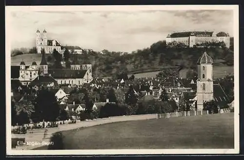 AK Ellwangen /Jagst, Ortsansicht mit der Schönenbergkirche