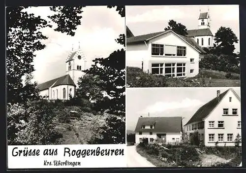 AK Roggenbeuren über Markdorf, Die Kirche und zwei Ortspartien