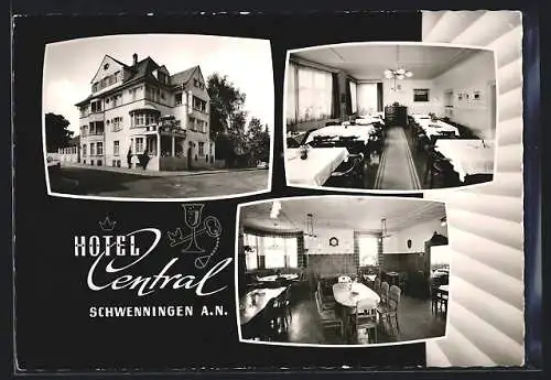 AK Schwenningen a. N., Das Hotel Central mit Innenansichten, Inh. L. Haller
