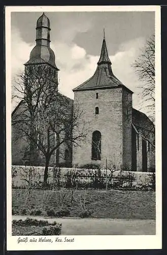 AK Welver /Soest, Partie an den zwei Kirchen