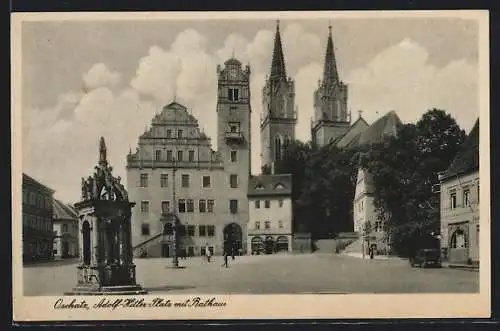 AK Oschatz, Rathaus mit Kirche St. Aegidien