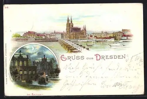 Lithographie Dresden, Blick auf die Altstadt