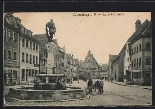 AK Weissenburg i. B., Luitpold-Strasse mit Geschäften und Brunnen