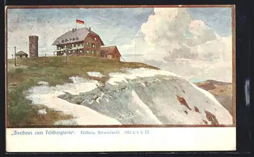 Künstler-AK Feldberg / Schwarzwald, Winterpartie am Gasthaus zum Feldbergturm