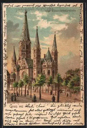 Lithographie Berlin-Charlottenburg, Kaiser Wilhelm Gedächtniskirche