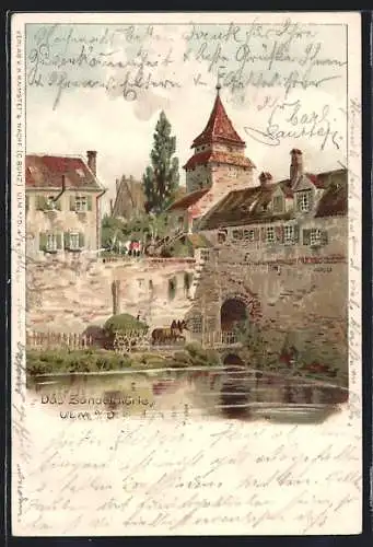 Lithographie Ulm / Donau, Blick auf das Zandelhörle