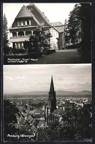 AK Freiburg /Breisgau, Hotel Adelheid-Testa-Haus, Winterstrasse 19, Teilansicht mit Kirche