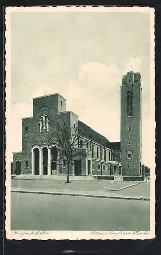 AK Friedrichshafen, Strassenpartie an der Petrus-Canisius-Kirche