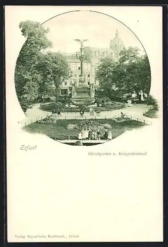 AK Erfurt, Hirschgarten und Kriegerdenkmal