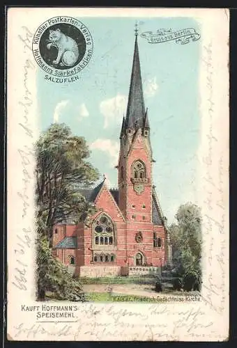 Lithographie Berlin, Kaiser Friedrich Gedächtnis-Kirche, Salzuflen, Hoffmann`s Stärke-Fabriken, Reklame