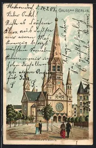 Lithographie Berlin-Charlottenburg, Partie an der Kaiser Wilhelm Gedächtnis-Kirche