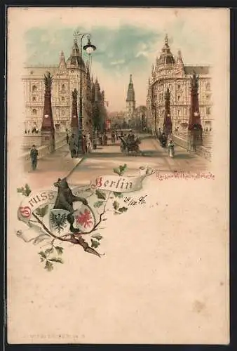 Lithographie Berlin, Kaiser-Wilhelm-Brücke, Kaiser-Wilhelm-Strasse