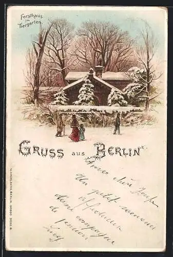 Winter-Lithographie Berlin-Tiergarten, Forsthaus im Tiergarten