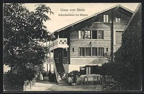 AK Bingen am Rhein, Blick zum Gasthof Schweizerhaus