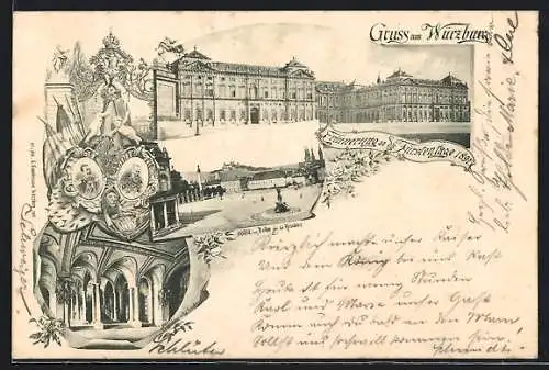 AK Würzburg, Festpostkarte Fürstentage 1897, Ausblick vom Balkon der Residenz