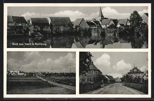 AK Vach b. Nürnberg, Teilansicht mit Kirche, Strassenpartie, Ortspartie