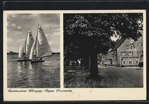 AK Stegen /Ammersee, Seerestaurant Schreyegg, Segelboote in Fahrt