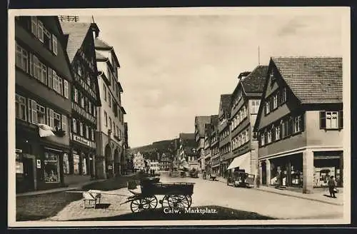 AK Calw, Marktplatz mit Creditbank und Geschäften