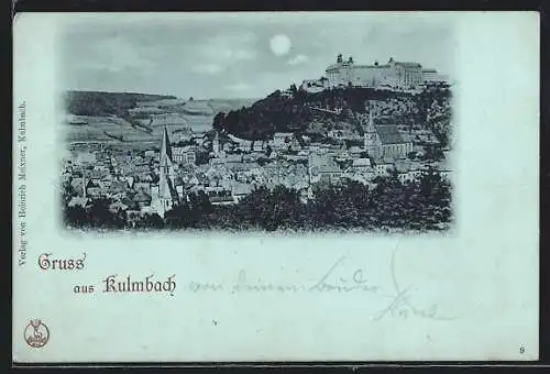 Mondschein-AK Kulmbach, Teilansicht mit Schloss