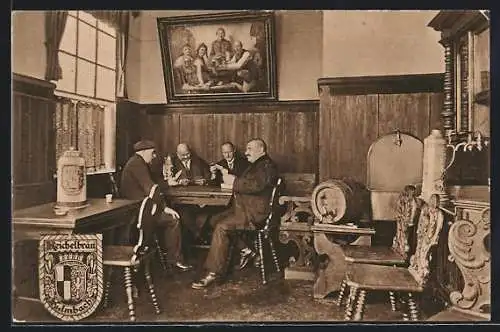 AK Kulmbach, Gasthaus Reichelbräu-Braustüb`l, Männer beim Kartenspiel