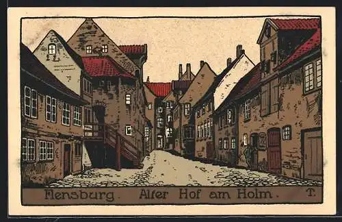 Steindruck-AK Flensburg, Alter Hof am Holm