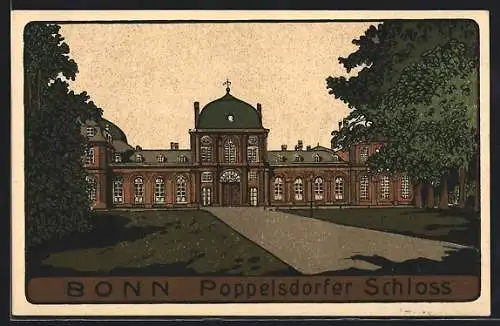 Steindruck-AK Bonn, Am Poppelsdorfer Schloss