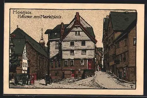 Steindruck-AK Montjoie, Häuser am Marktplatz