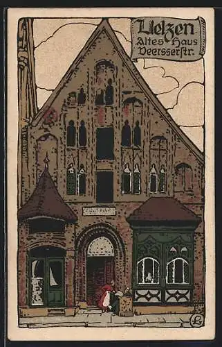 Steindruck-AK Uelzen, Altes Haus, Deersserstrasse