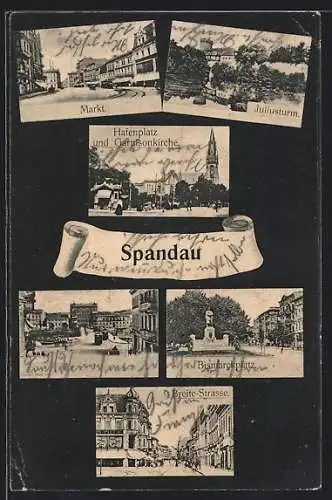 AK Berlin-Spandau, Breite-Strasse, Hafenplatz und Garnisonkirche, Juliusturm