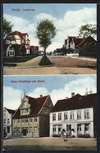 AK Heide / Holstein, Altes Giebelhaus mit Hotel Dithmarscher Hof am Markt, Loherweg