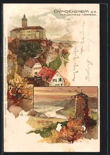 Künstler-AK Manuel Wielandt: Gundelsheim mit Schloss Hornegg