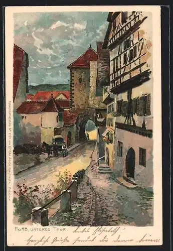 Lithographie Horb / Neckar, Unteres Thor