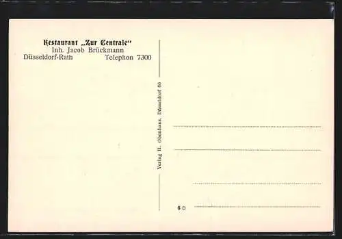 AK Düsseldorf-Rath, Innenansicht des Restaurant Zur Centrale