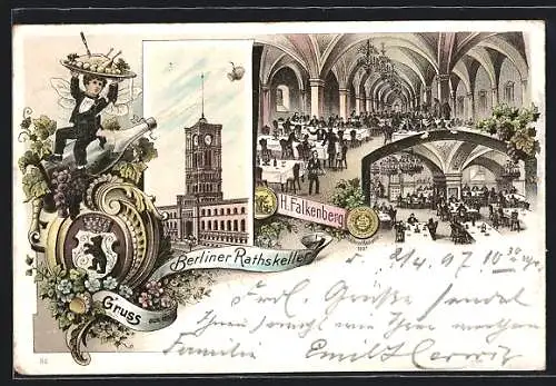 Lithographie Berlin, Blick in den Berliner-Rathskeller