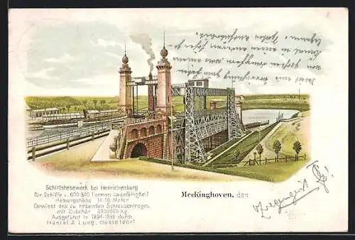 Lithographie Meckinghoven, Das Schiffshebewerk bei Henrichenburg