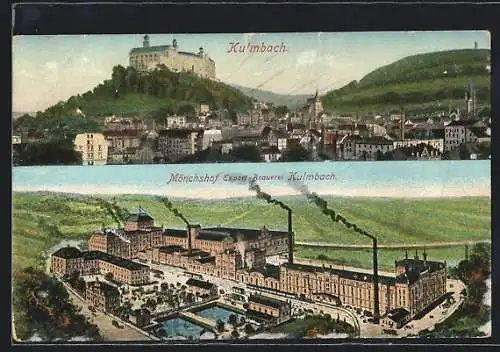 AK Kulmbach, Mönchshof Export-Brauerei Kulmbach, Teilansicht mit Schloss