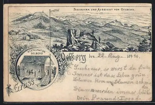 Lithographie Oelberg, Restaurant Oelberg, Panorama