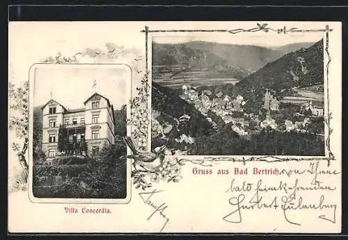 AK Bad Bertrich, Hotel Villa Concordia, Teilansicht mit Kirche